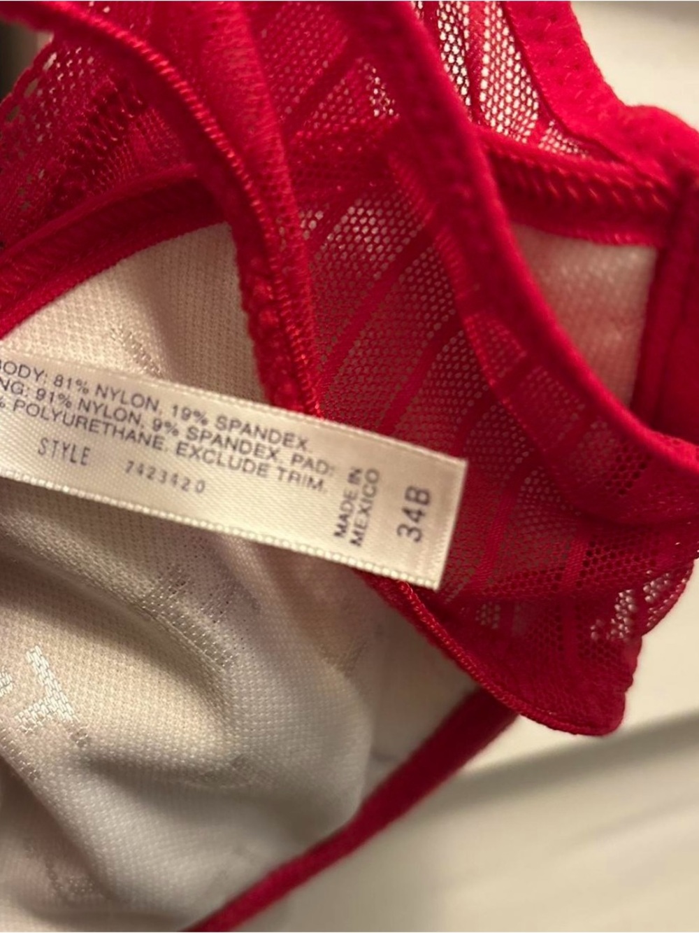Tommy Hilfiger Bra 34B Red Sheer Mesh Unlined Underwire Balconette Logo Lingerie - Picture 7 of 7